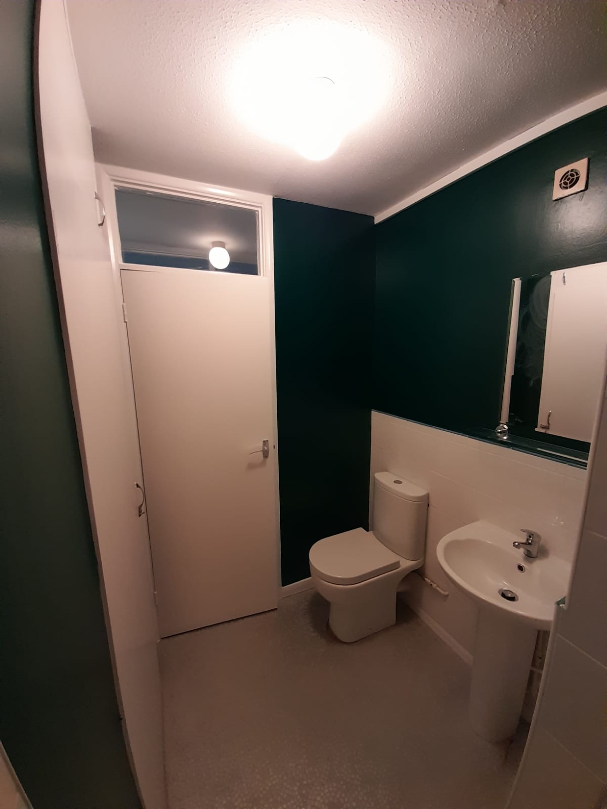 Bathroom painted in deep teal green